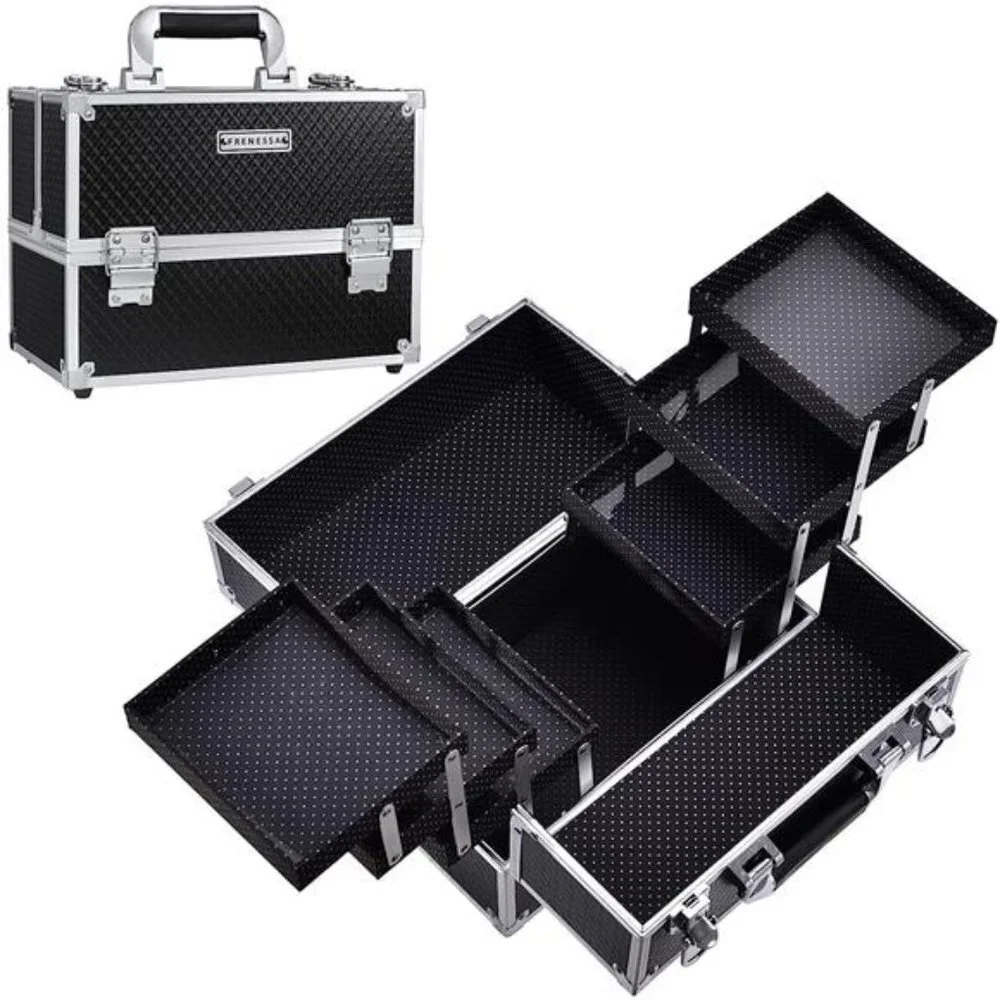 Black Professional Makeup Case with Tiered Trays